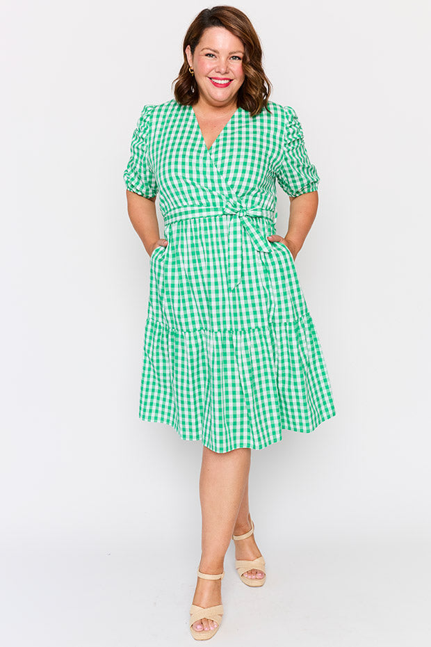 Melbourne Green Gingham Dress – Green Gingham midi dress