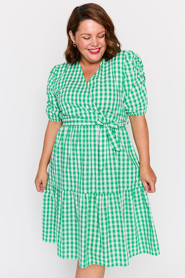 Melbourne Green Gingham Dress – Green Gingham midi dress