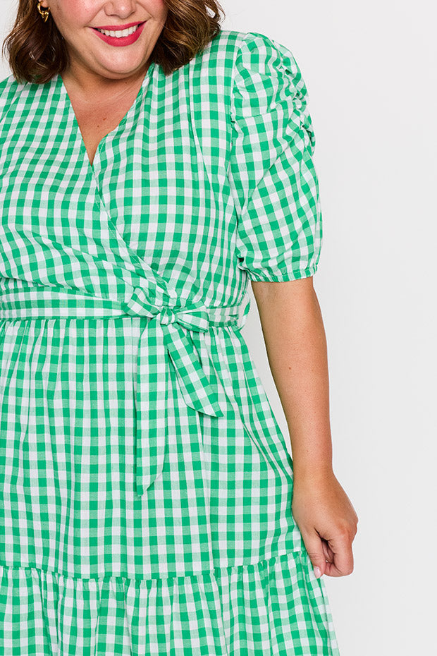 Melbourne Green Gingham Dress – Green Gingham midi dress