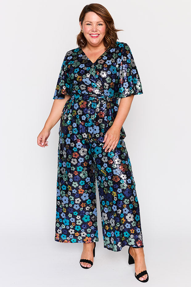 Skyla Ocean Flower Sequin Jumpsuit – Ocean Flower Sequin jumpsuit
