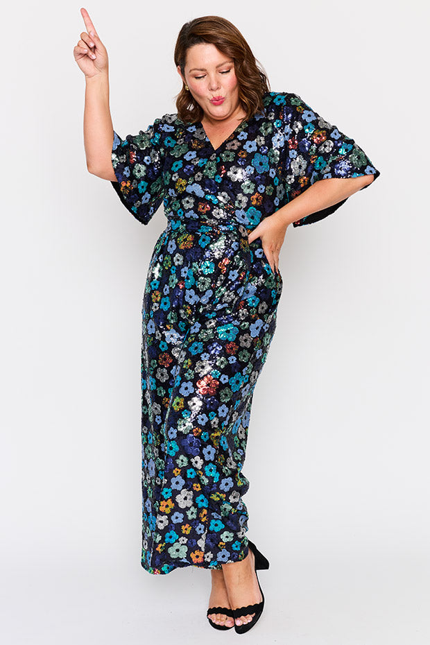 Skyla Ocean Flower Sequin Jumpsuit – Ocean Flower Sequin jumpsuit