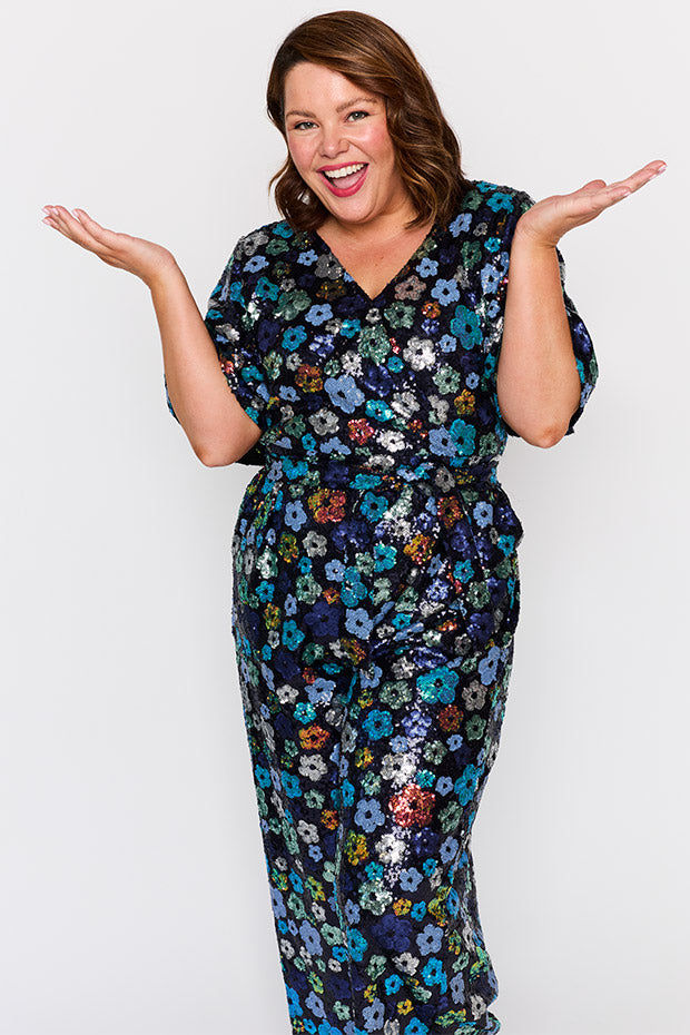 Skyla Ocean Flower Sequin Jumpsuit – Ocean Flower Sequin jumpsuit