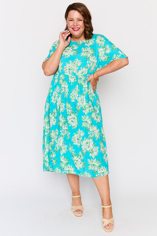 Iconic Teal Magnolia Dress – Teal Magnolia midi dress