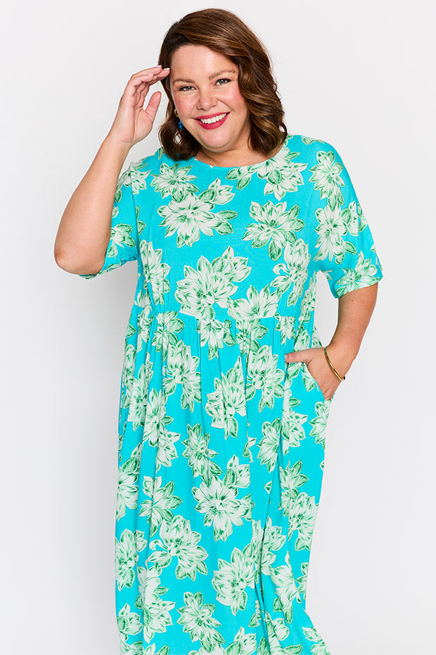 Iconic Teal Magnolia Dress – Teal Magnolia midi dress