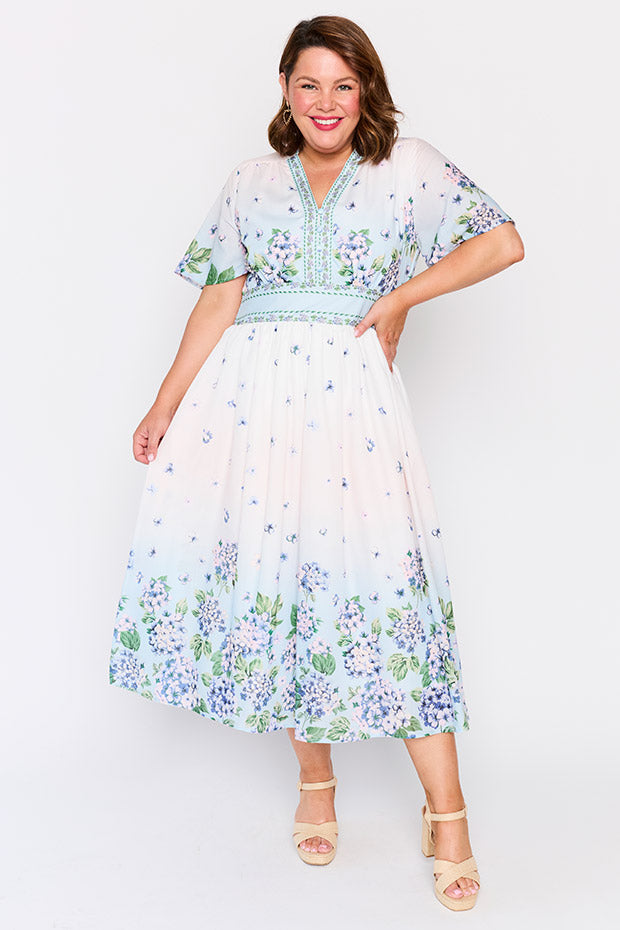 Stephanie Hydrangea Sky Dress – Hydrangea Sky midi dress