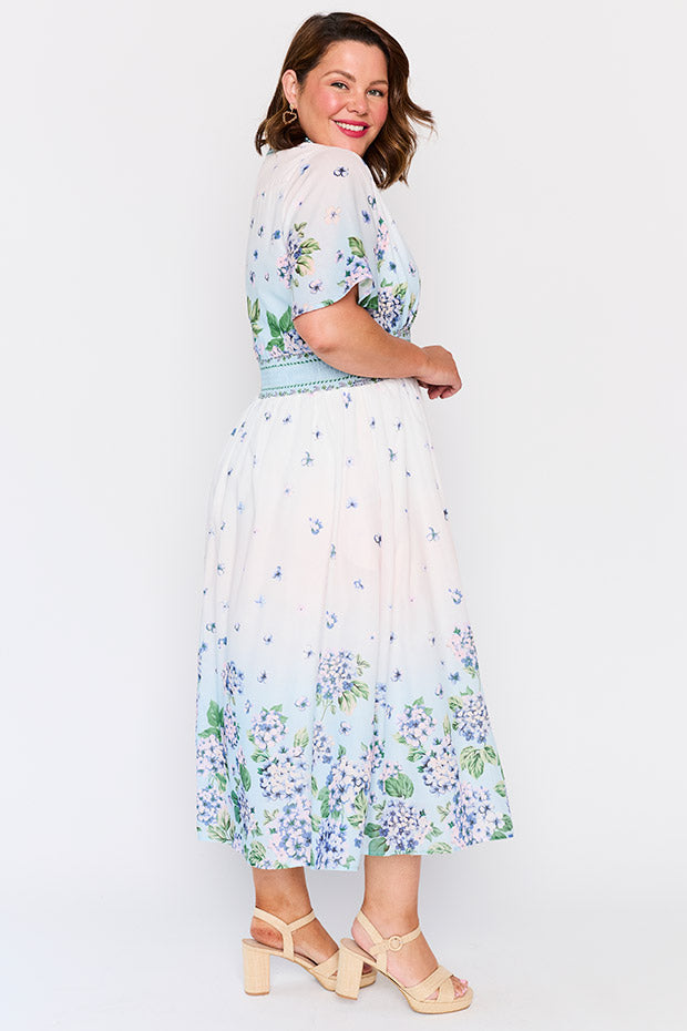 Stephanie Hydrangea Sky Dress – Hydrangea Sky midi dress