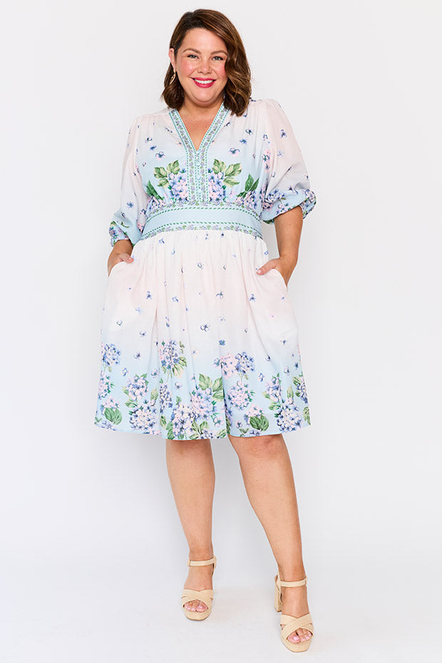 Abbie Hydrangea Sky Dress – Hydrangea Sky knee length dress