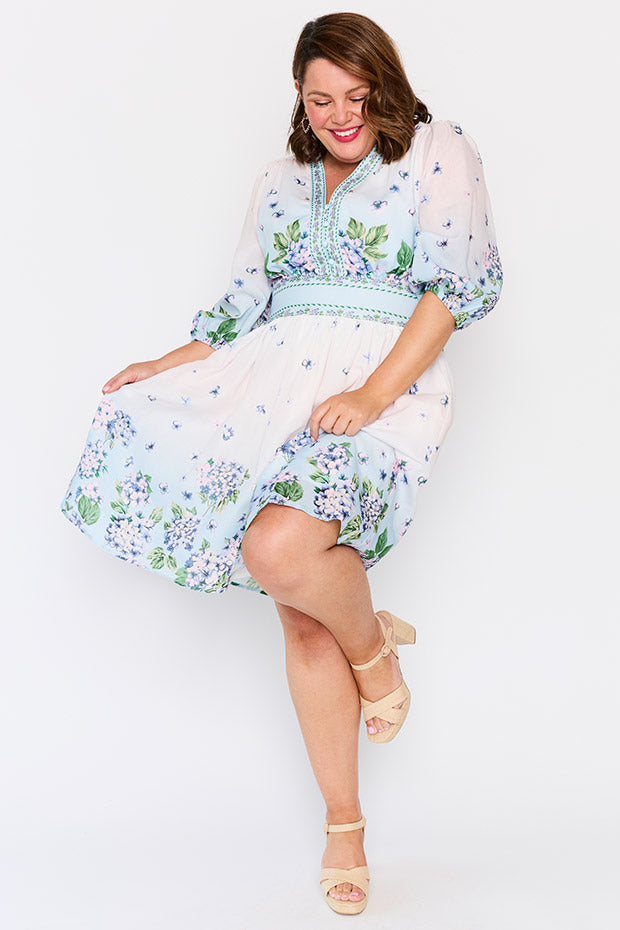 Abbie Hydrangea Sky Dress – Hydrangea Sky knee length dress