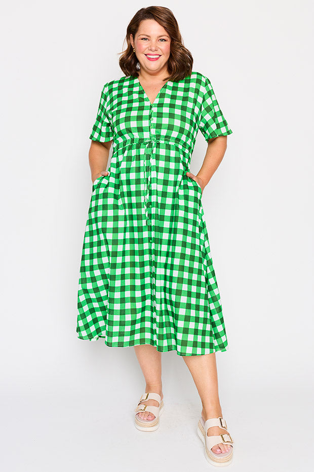 Marley Cotton Apple Gingham Dress – Apple Gingham midi dress