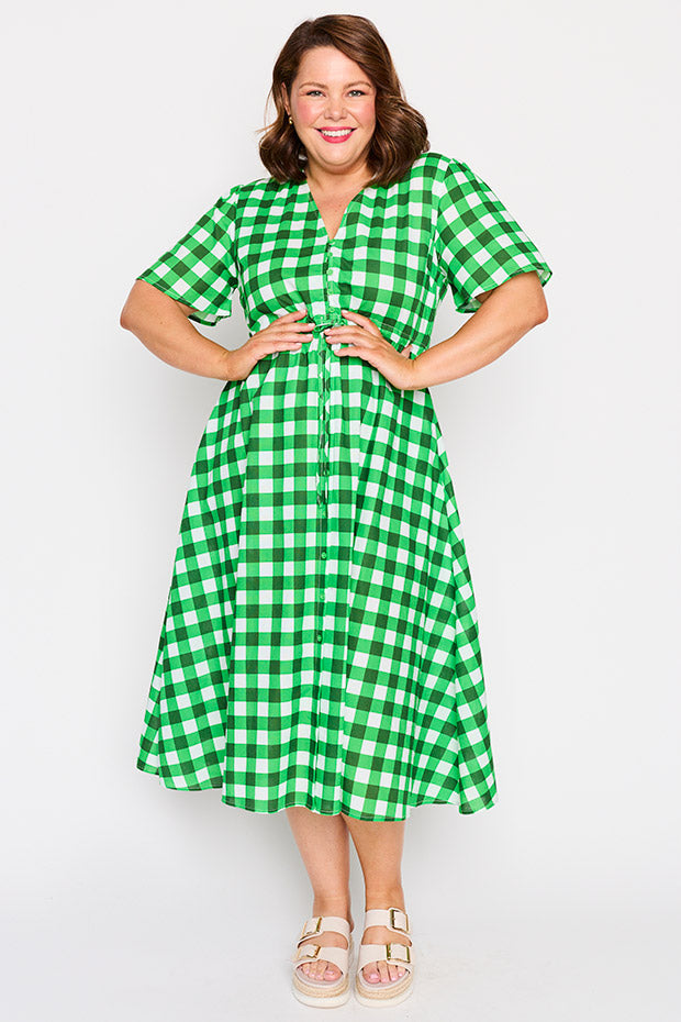 Marley Cotton Apple Gingham Dress – Apple Gingham midi dress