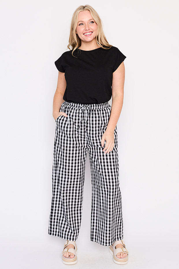 Beyond Black Gingham Pant – Black Gingham wide leg pants