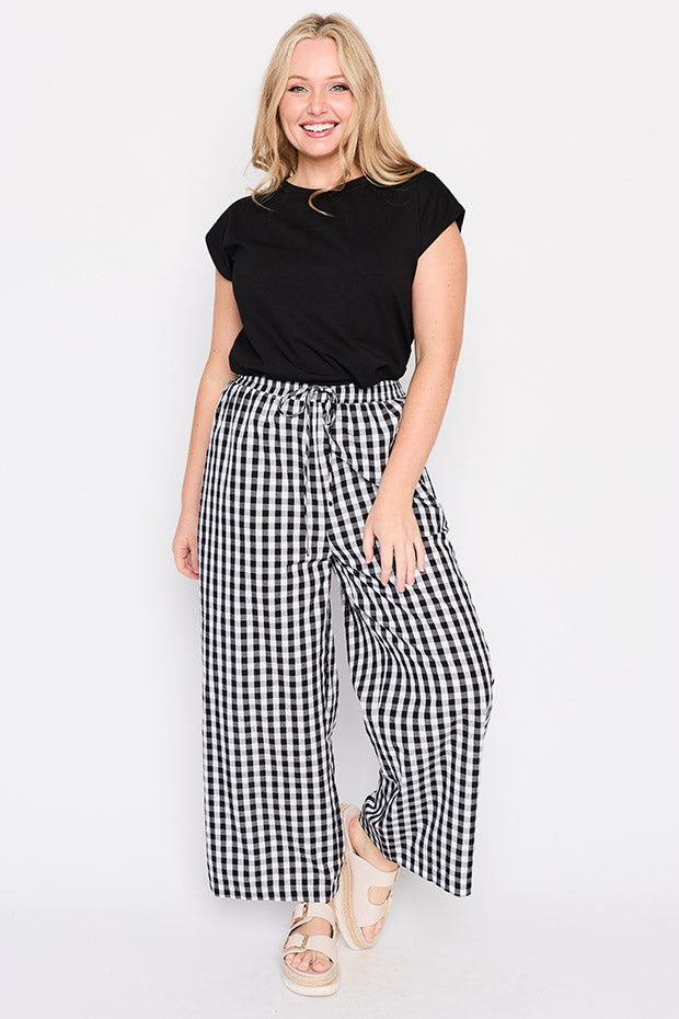 Beyond Black Gingham Pant – Black Gingham wide leg pants
