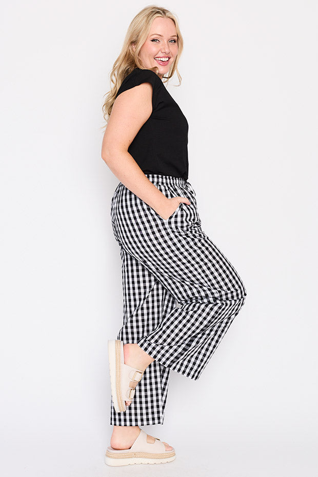 Beyond Black Gingham Pant – Black Gingham wide leg pants