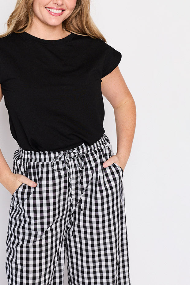 Beyond Black Gingham Pant – Black Gingham wide leg pants