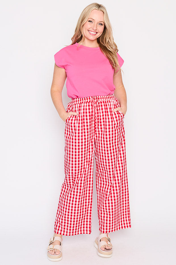Beyond Red Gingham Pant – Red Gingham wide leg pants