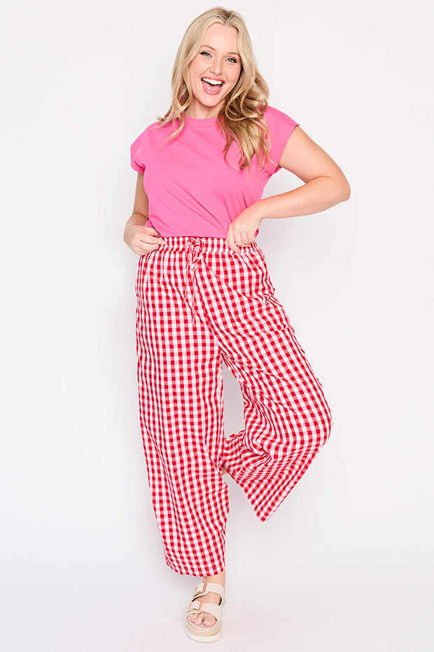 Beyond Red Gingham Pant – Red Gingham wide leg pants