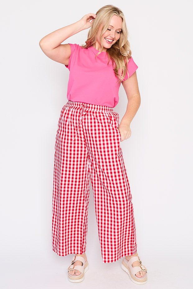 Beyond Red Gingham Pant – Red Gingham wide leg pants