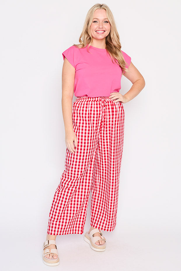 Beyond Red Gingham Pant – Red Gingham wide leg pants