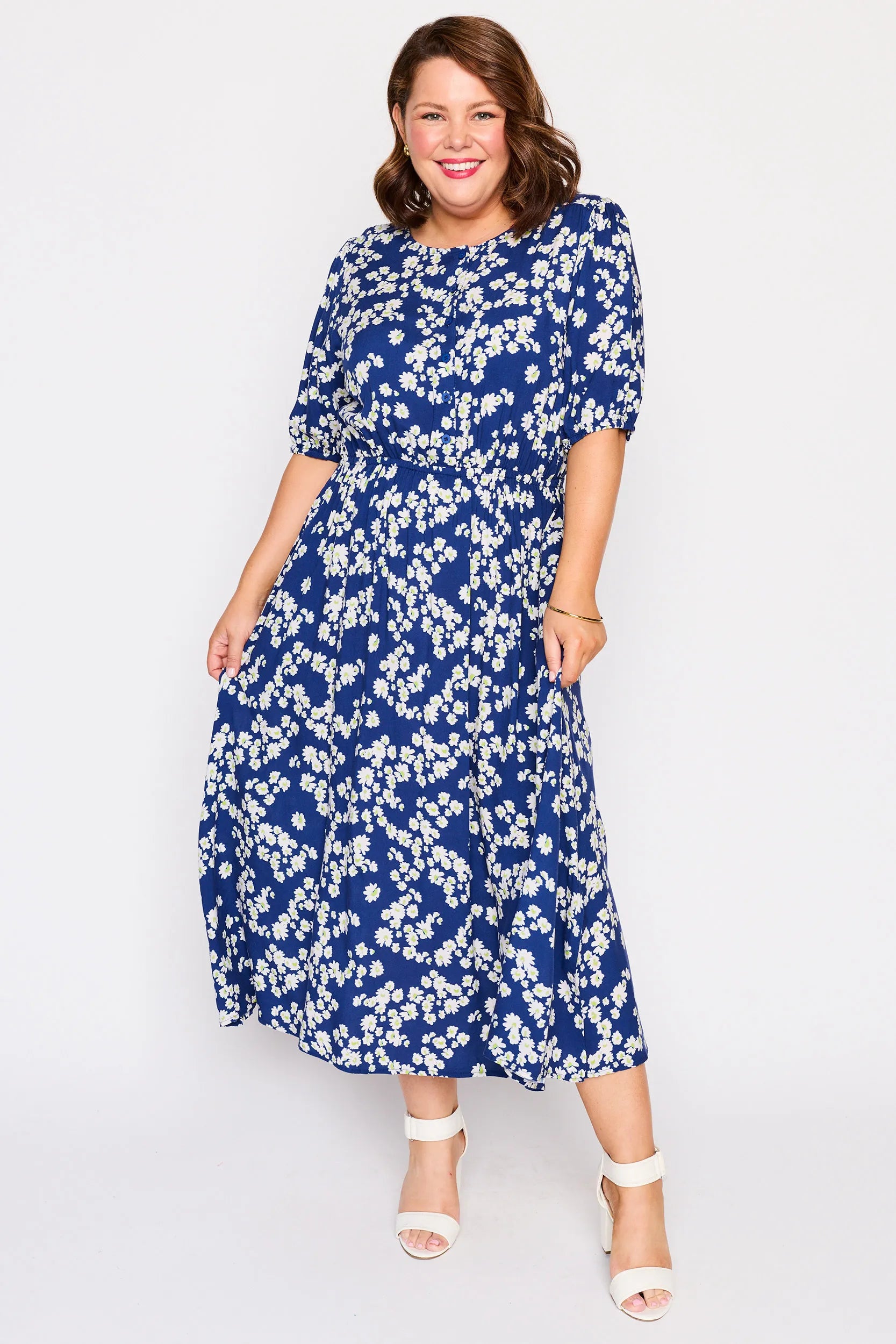 Bronwyn Blue Petal Whimsy Dress – Blue Petal Whimsy midi dress