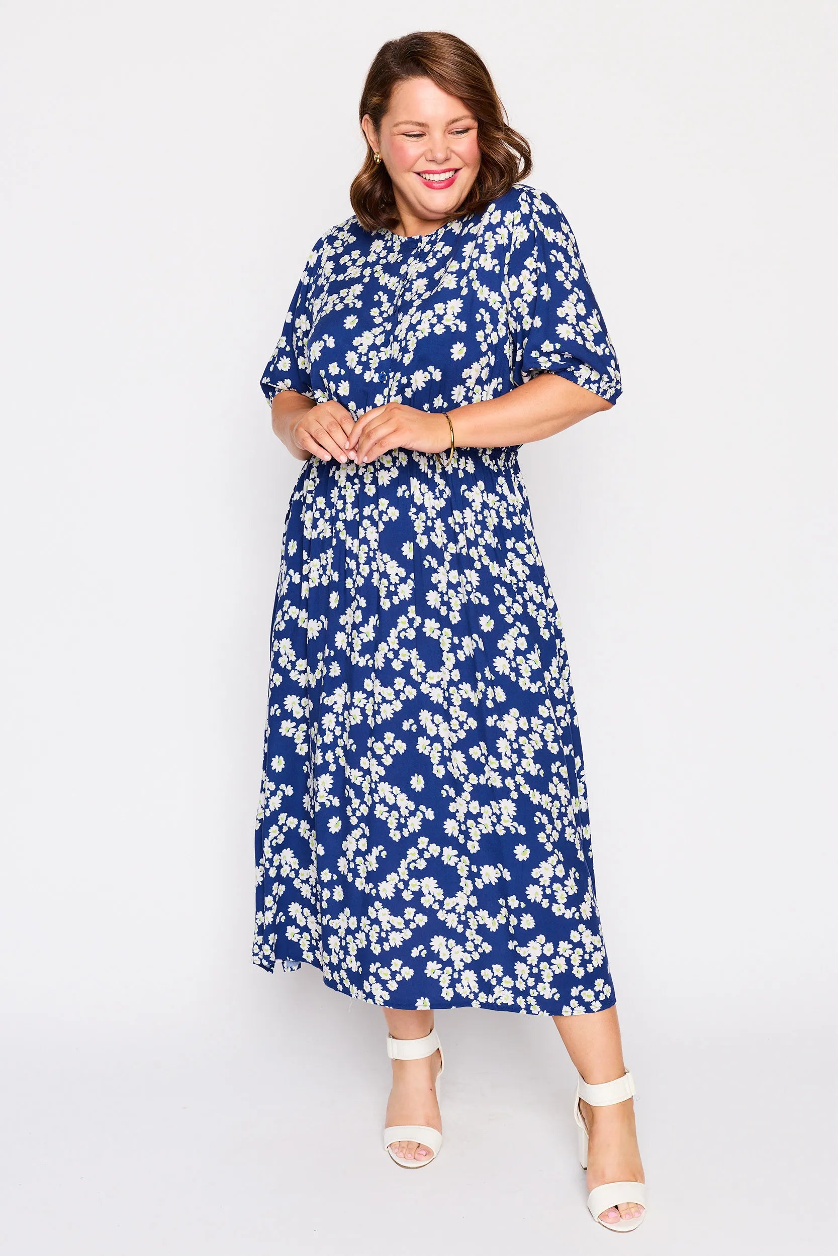Bronwyn Blue Petal Whimsy Dress – Blue Petal Whimsy midi dress