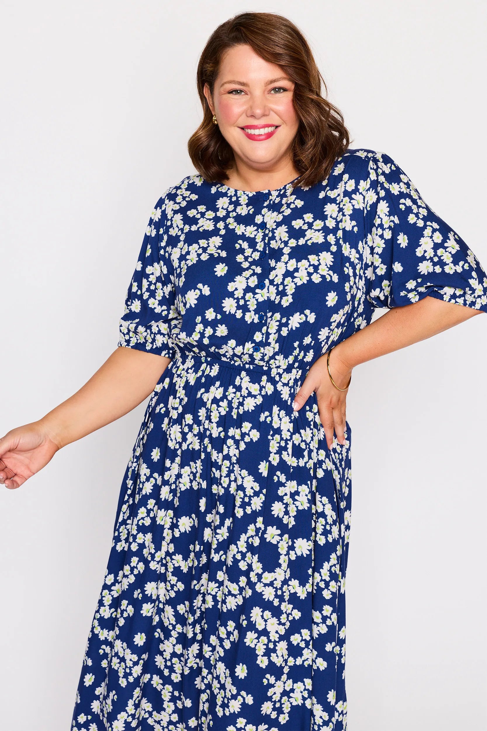 Bronwyn Blue Petal Whimsy Dress – Blue Petal Whimsy midi dress