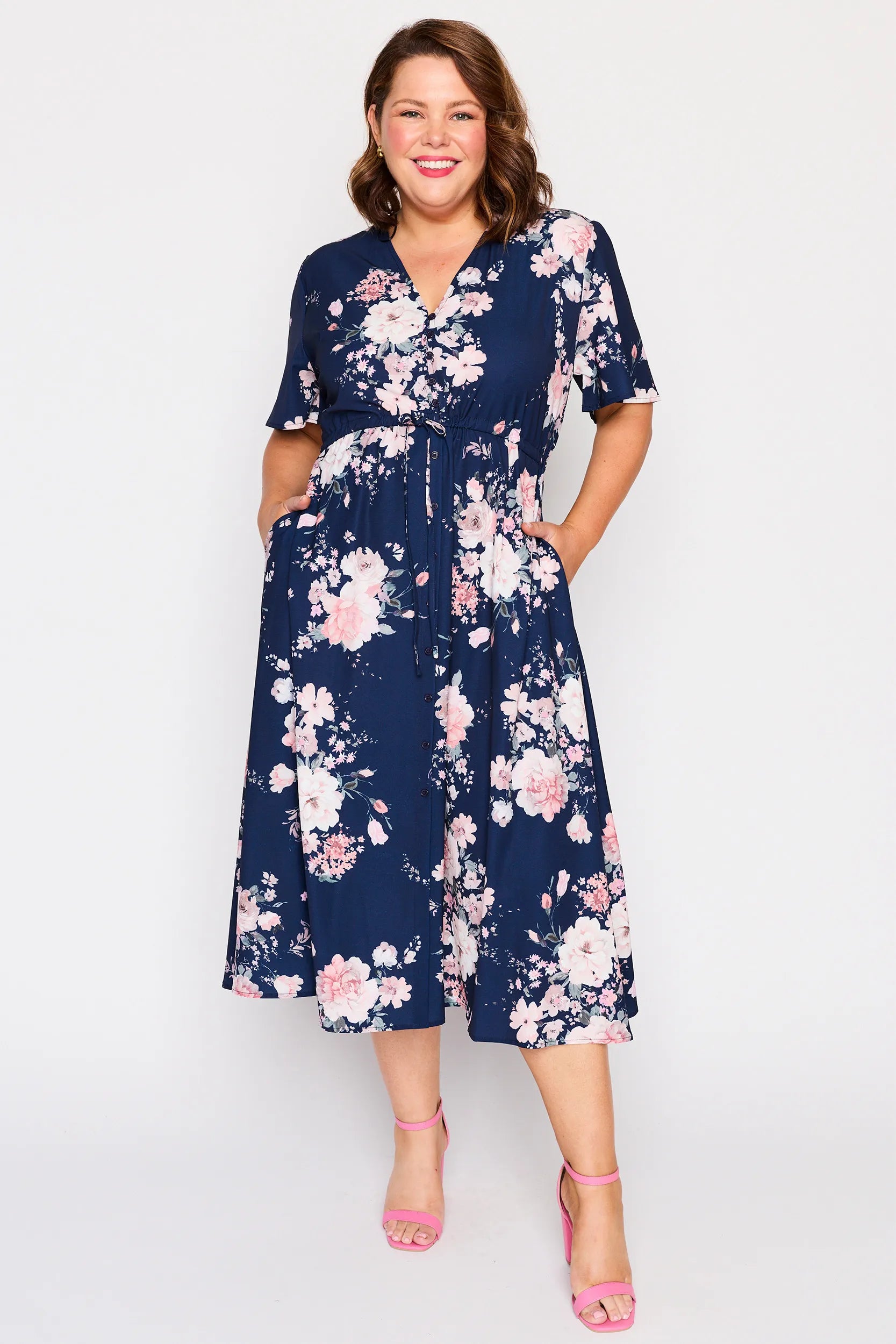Marley Navy Floral Dress – Navy Floral midi dress