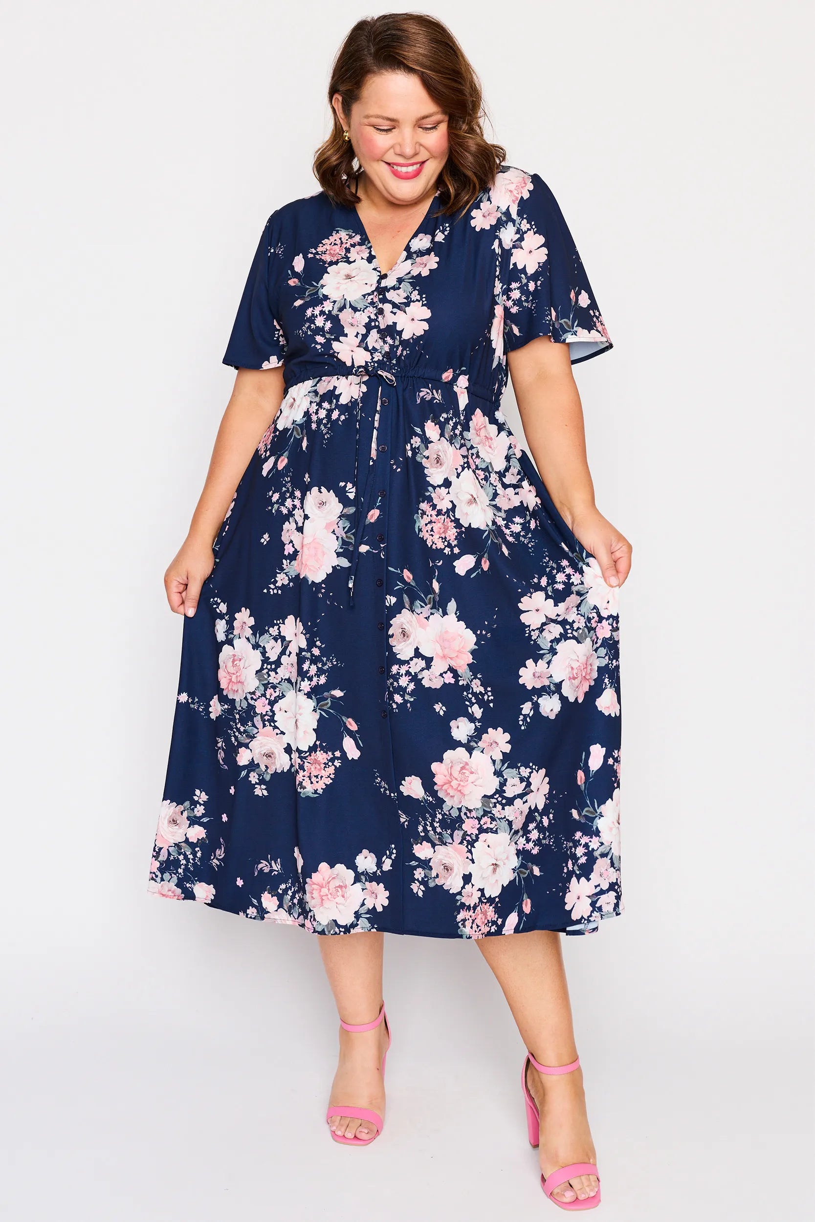 Marley Navy Floral Dress – Navy Floral midi dress