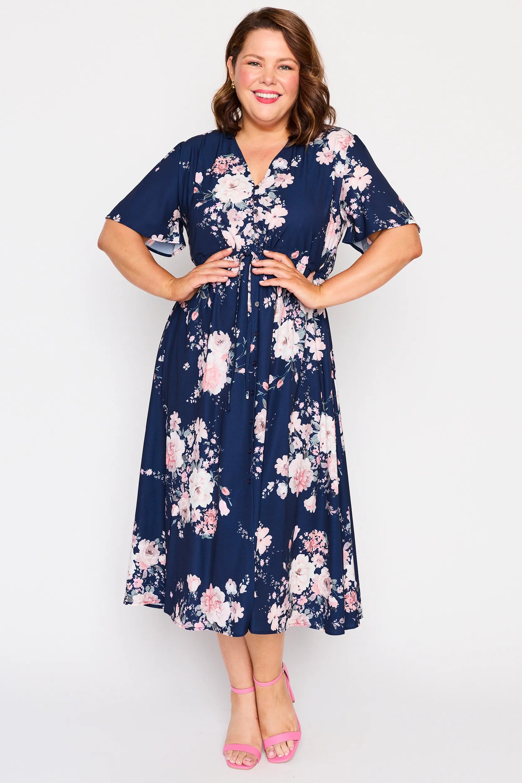 Marley Navy Floral Dress – Navy Floral midi dress