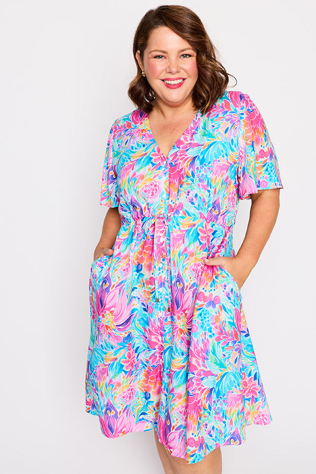 Jaz Rainbow Bloom Dress – Rainbow Bloom knee length dress
