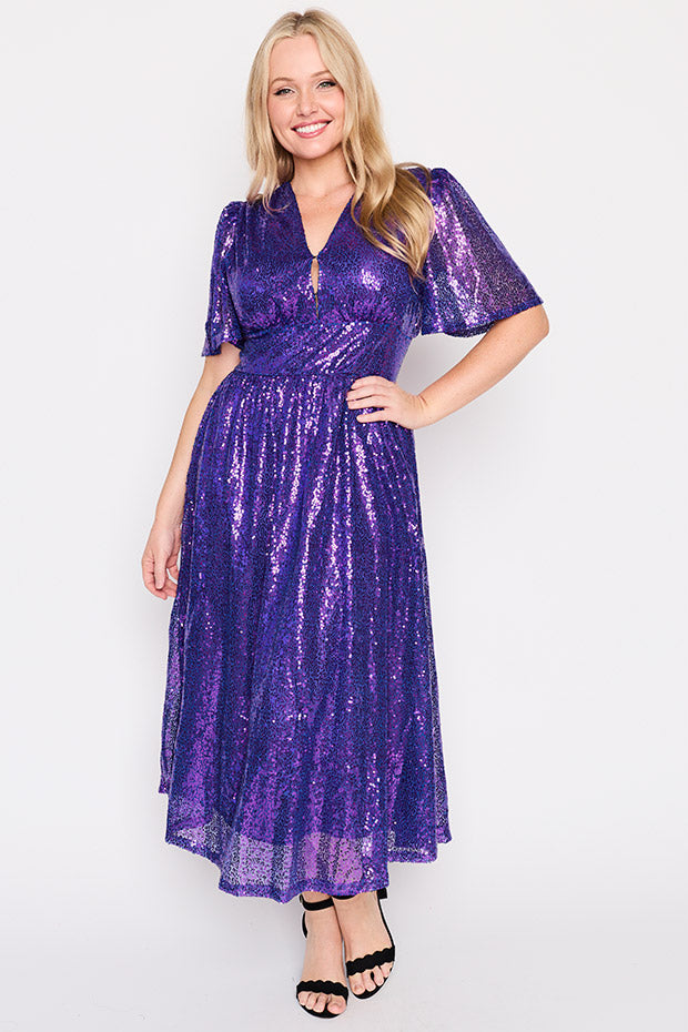 Tamie Purple Party Sequins Dress – Purple Party Sequins midi dress