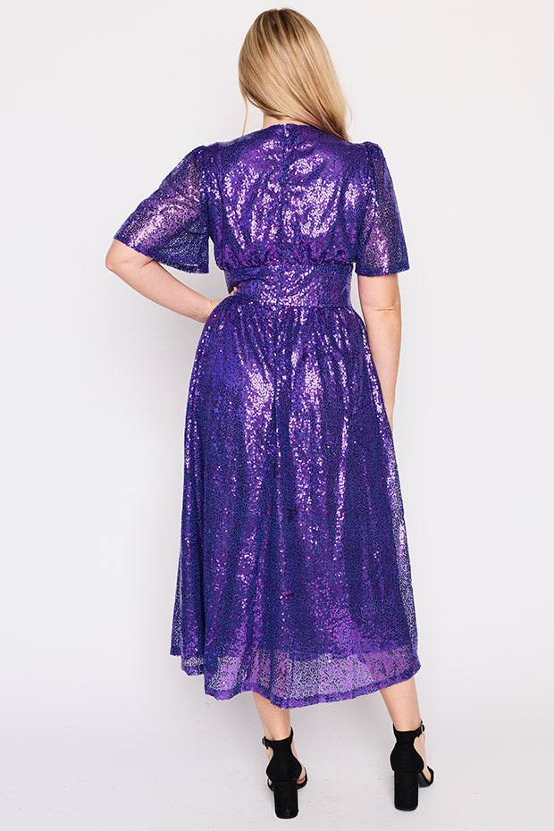 Tamie Purple Party Sequins Dress – Purple Party Sequins midi dress