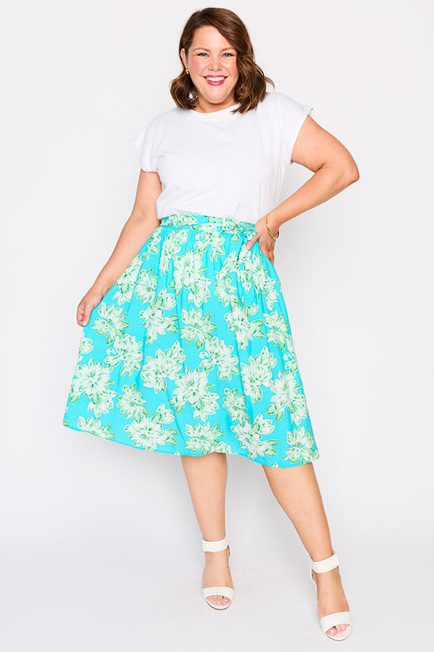 Ally Teal Magnolia Skirt – Teal Magnolia a-line skirt