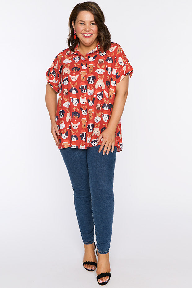 Belle Puppy Christmas Shirt – Puppy Christmas knee length dress