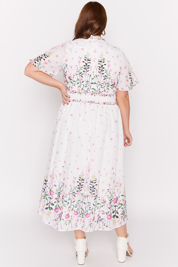 Stephanie White Dancing Clover Dress – White Dancing Clover midi dress