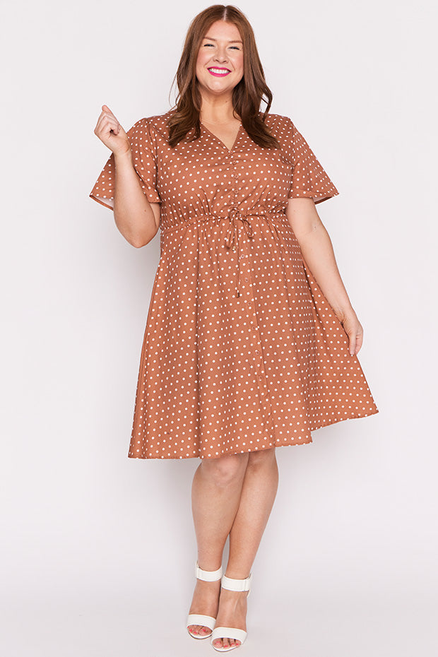 Siena Cotton Mocha Spot Dress – Mocha Spot knee length dress