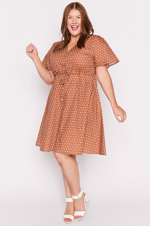 Siena Cotton Mocha Spot Dress – Mocha Spot knee length dress