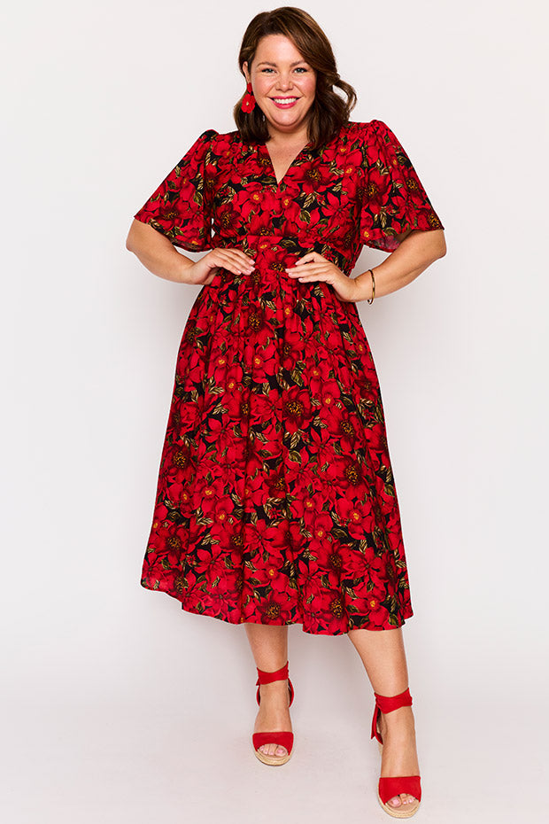 Evie Crimson Christmas Dress – Crimson Christmas midi dress