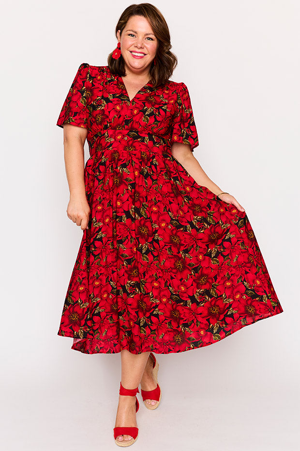Evie Crimson Christmas Dress – Crimson Christmas midi dress