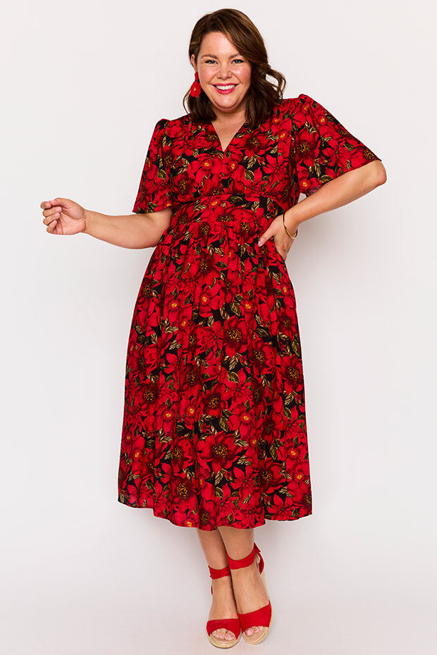 Evie Crimson Christmas Dress – Crimson Christmas midi dress