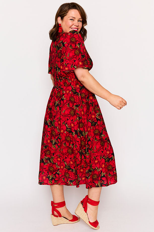 Evie Crimson Christmas Dress – Crimson Christmas midi dress