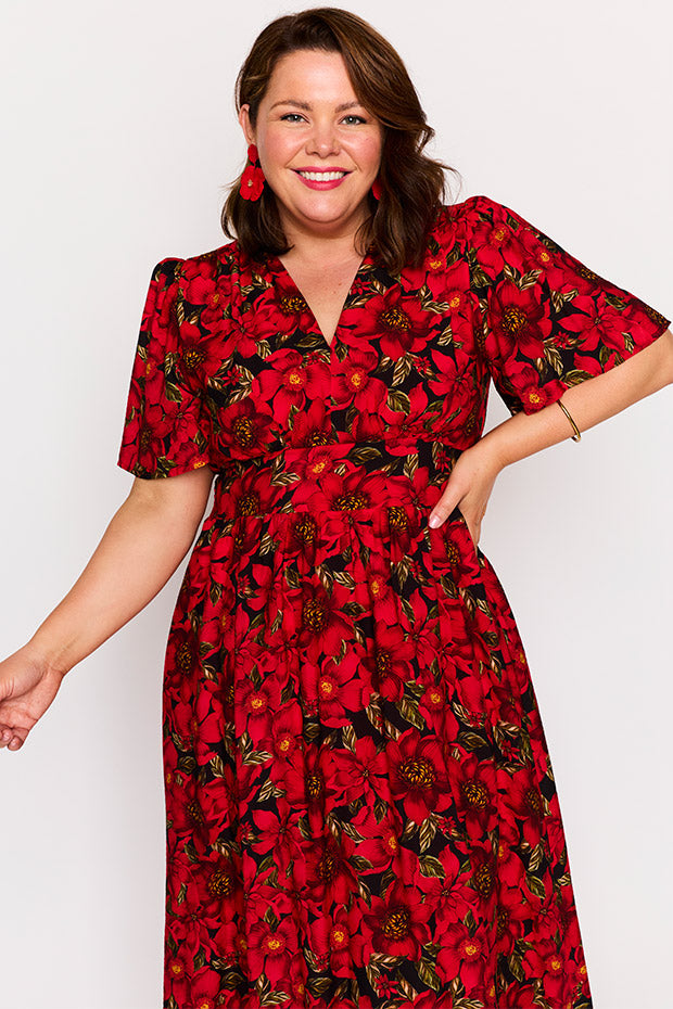 Evie Crimson Christmas Dress – Crimson Christmas midi dress