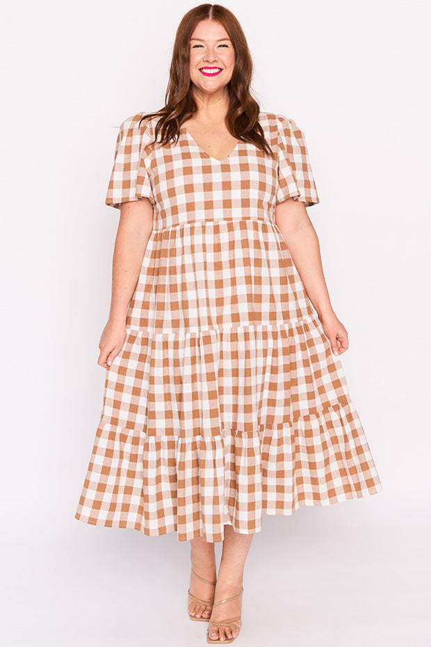 Percy Brown Gingham Dress – Brown Gingham midi dress