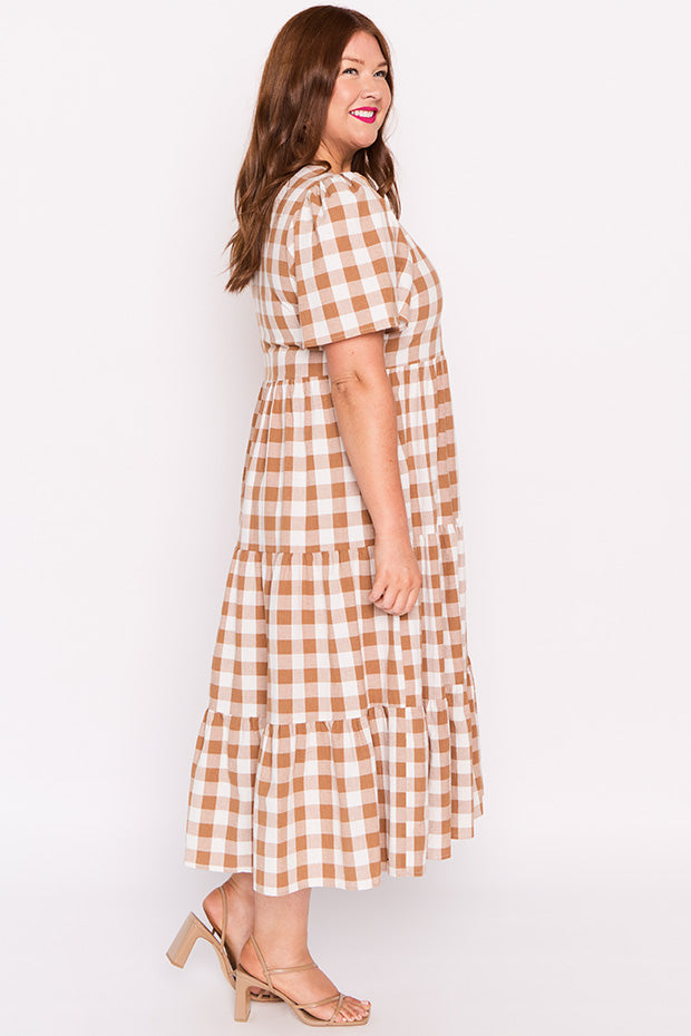 Percy Brown Gingham Dress – Brown Gingham midi dress