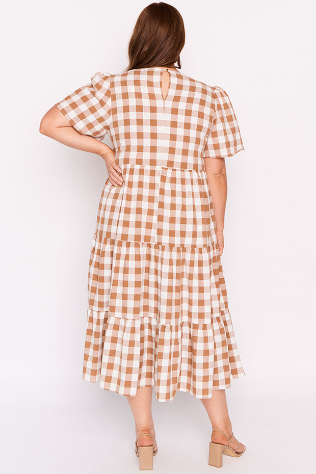 Percy Brown Gingham Dress – Brown Gingham midi dress