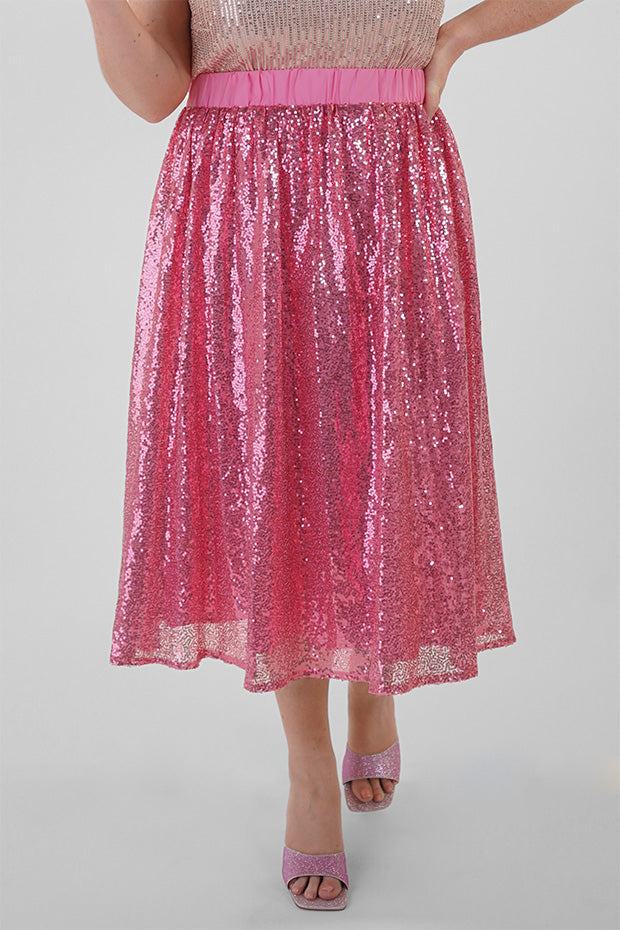 Eras Pink Sequin Skirt – Pink Sequin midi skirt