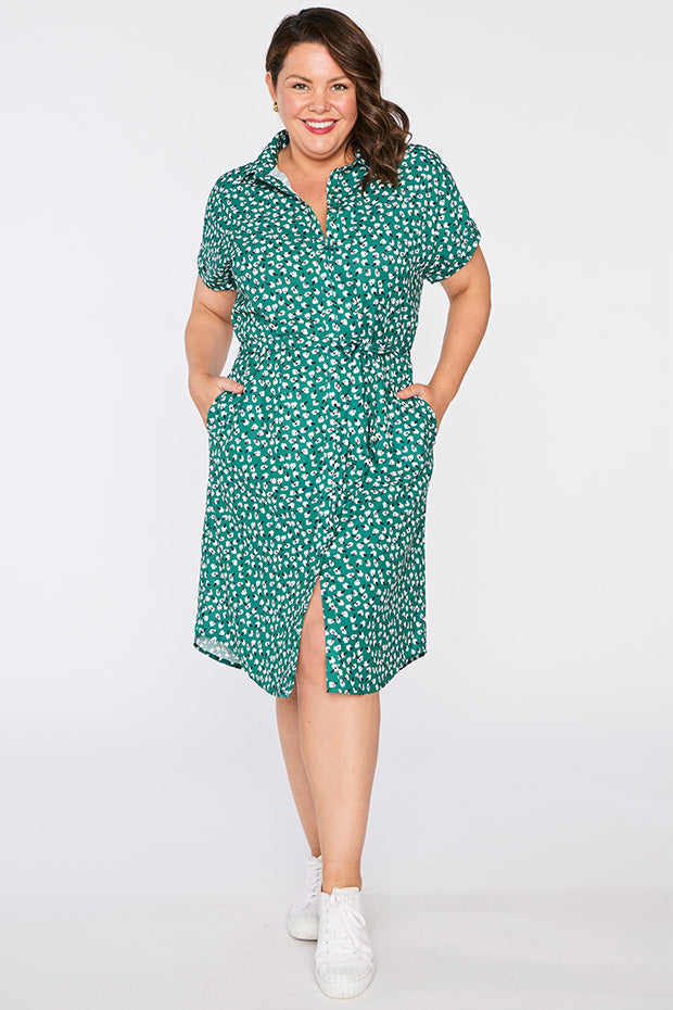 Tessa Green Floral Dress – Green Floral knee length dress