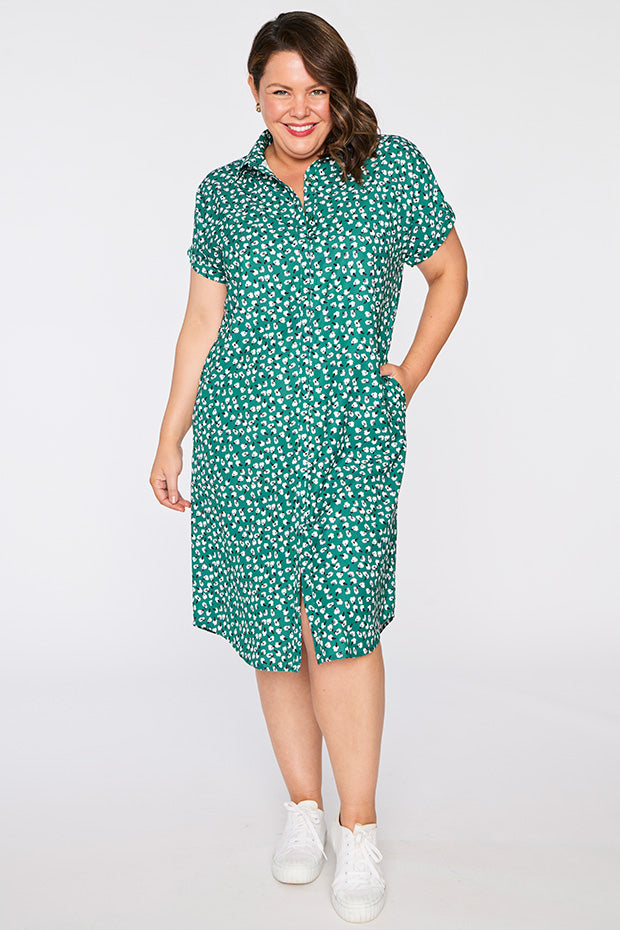 Tessa Green Floral Dress – Green Floral knee length dress