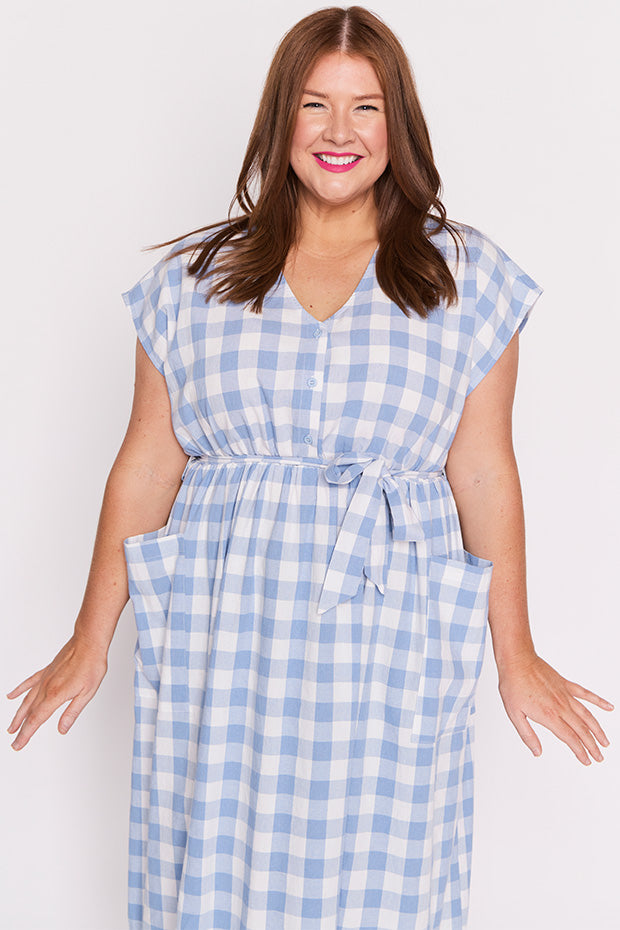 Georgie Blue Gingham Dress – Blue Gingham shirt dress