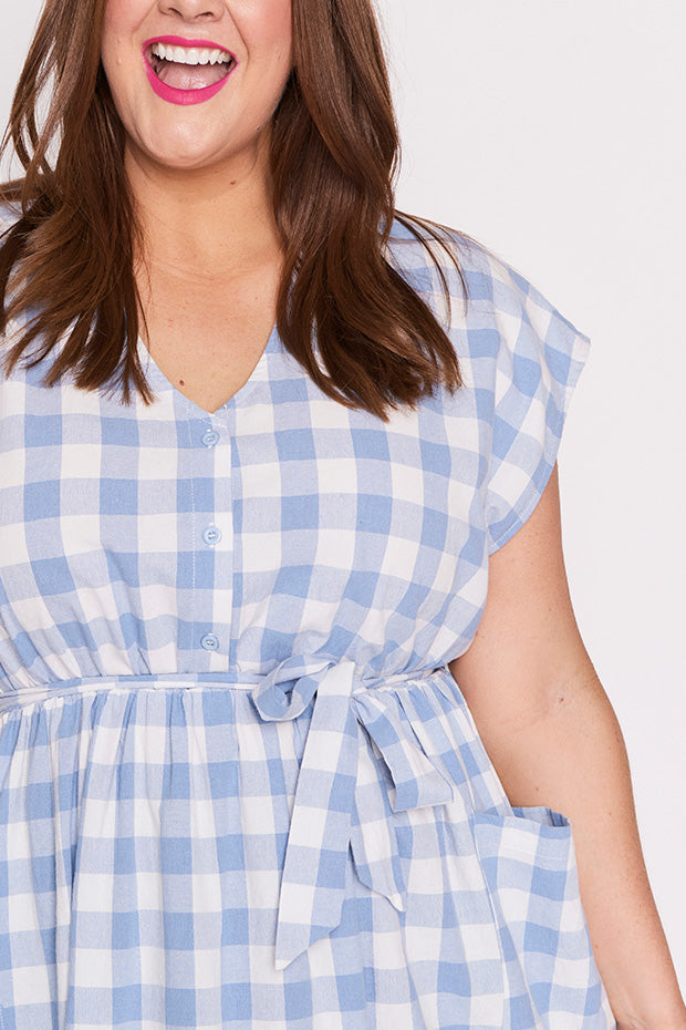 Georgie Blue Gingham Dress – Blue Gingham shirt dress