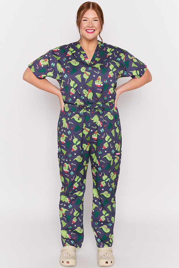 Meredith Dino Christmas Scrub Top – Dino Christmas top